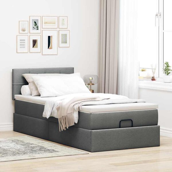 vidaXL Ottoman bed met matras 100x200cm stof donkergrijs
