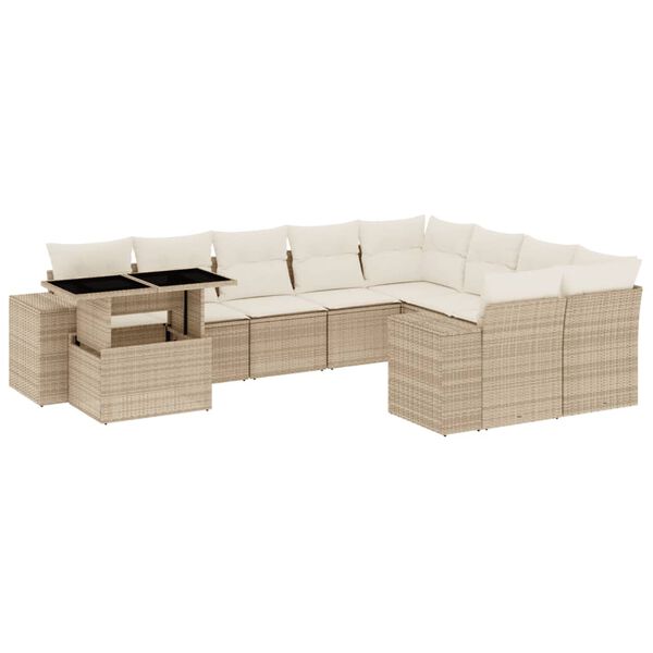 vidaXL 10-delige Loungeset met kussens poly rattan beige