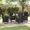 vidaXL Tuin eettafelset met kussen 5 pcs Zwart poly rattan