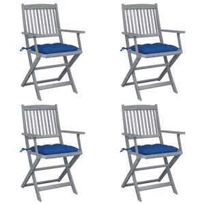 vidaXL Set van 4 klapstoelen met kussens, gemaakt van massief acaciahout.