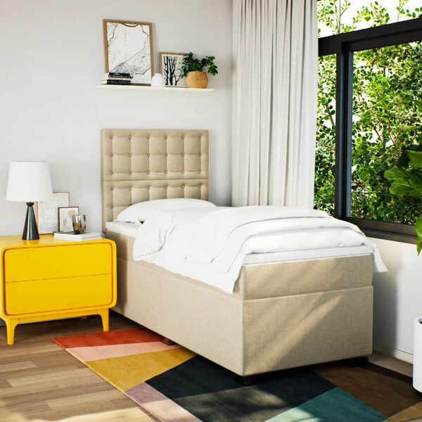 vidaXL Boxspring met matras stof cr&egrave;mekleurig 90x200 cm