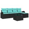 vidaXL Bankstel met kussen 6 pcs Zwart en Turquoise poly rattan