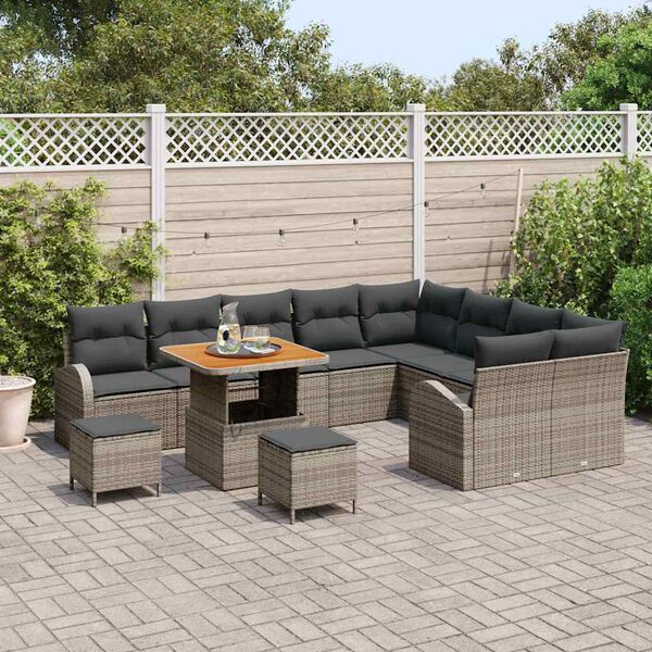 vidaXL Tuin Sofa Set met kussen 12 pcs Grijs Poly riet