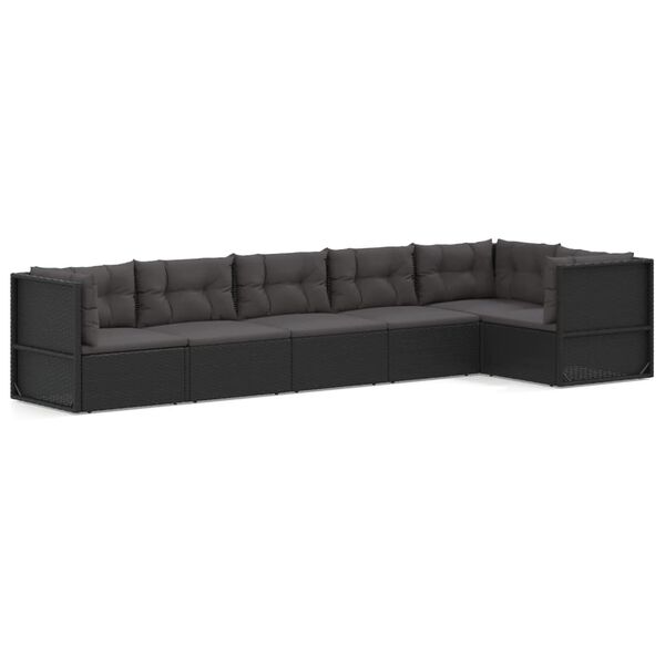 vidaXL 6-delige Loungeset met kussens poly rattan zwart