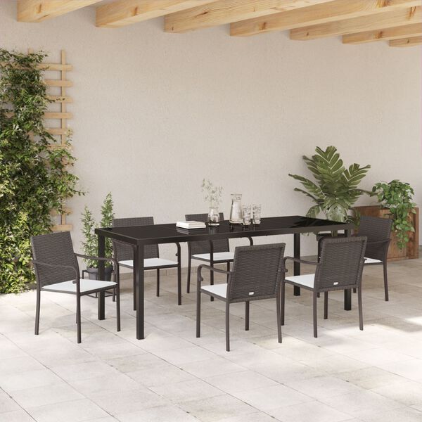 vidaXL Tuin eettafelset 7 pcs Bruin en zwart PE Rattan