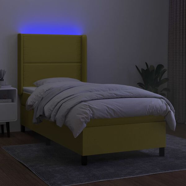 vidaXL Boxspring met matras en LED stof groen 90x200 cm