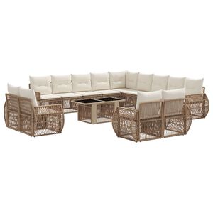 vidaXL Tuinbankenset 14 st Beige en Cr&egrave;me Wit poly rattan