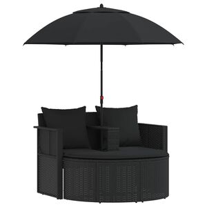 vidaXL Tuinbed met parasol poly rattan zwart