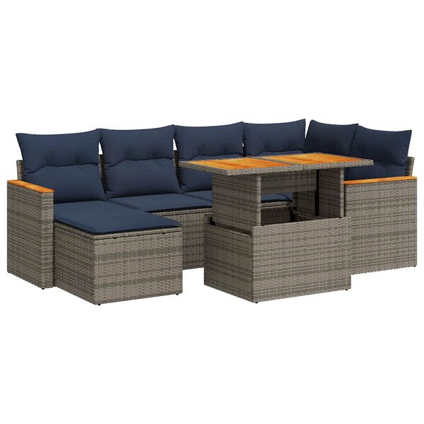 vidaXL 7-delige Loungeset met kussens poly rattan grijs