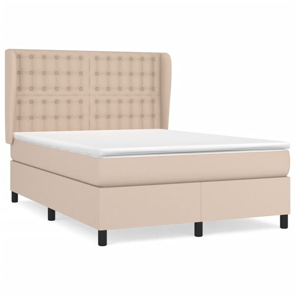 vidaXL Boxspring met matras kunstleer cappuccinokleurig 140x190 cm