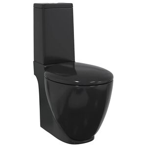 vidaXL Toilet rond afvoer onder keramiek zwart