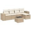 vidaXL 6-delige Loungeset met kussens poly rattan beige