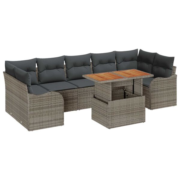 vidaXL Tuin Sofa Set met opslag 8 pcs Grijs Poly riet