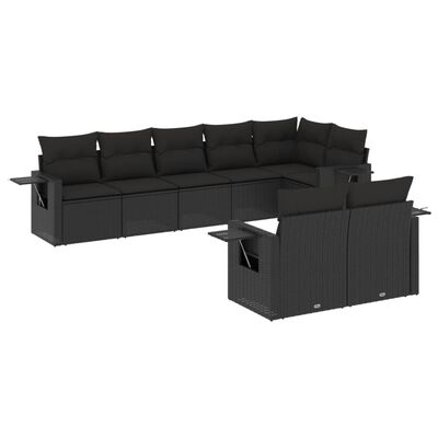 vidaXL 8-delige Loungeset met kussens poly rattan zwart