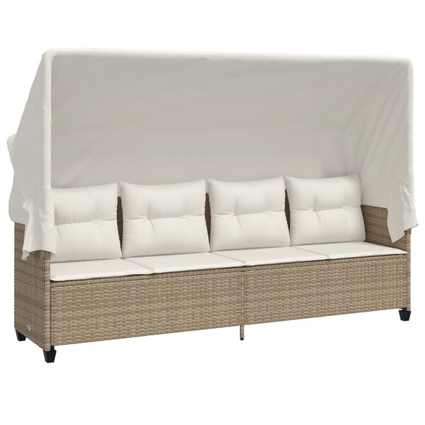 vidaXL Ligbed met luifel en kussen poly rattan beige