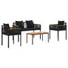 vidaXL Buitenmeubelset met kussen 4 pcs Zwart PE Rattan