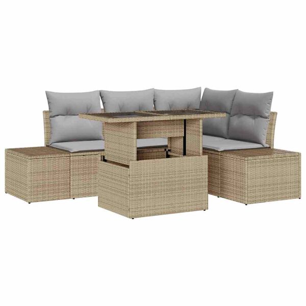 vidaXL Tuin Sofa Set met kussen 5 pcs Beige en Licht Grijs poly rattan