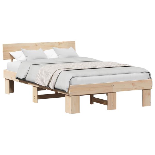 vidaXL Bedframe met hoofdeinde Naturel 120 x 190 cm Massief grenenhout