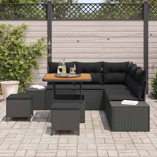 vidaXL Tuin Sofa Set met kussen 8 pcs Zwart Poly riet