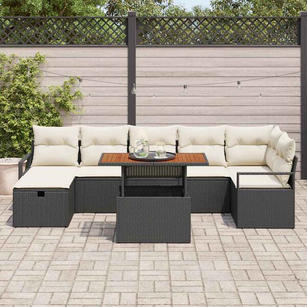 vidaXL Tuinbankenset met kussen met opslag 8 pcs Zwart poly rattan
