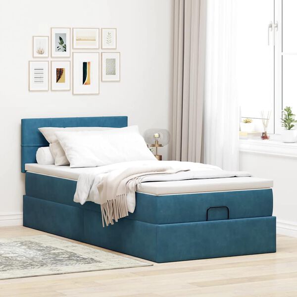 vidaXL Ottoman bed met matras 90x200cm fluweel donkerblauw