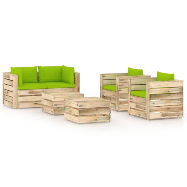 vidaXL 6-delige Loungeset met kussens groen ge&iuml;mpregneerd hout