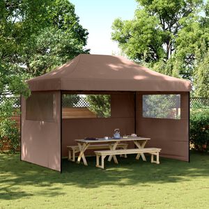 vidaXL Partytent inklapbaar pop-up met 3 zijwanden bruin