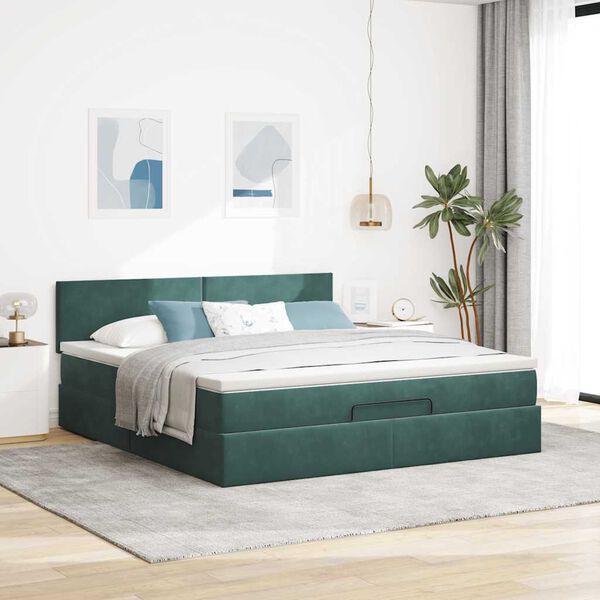 vidaXL Ottoman bed met matras en LED's 180x200 cm fluweel donkergroen