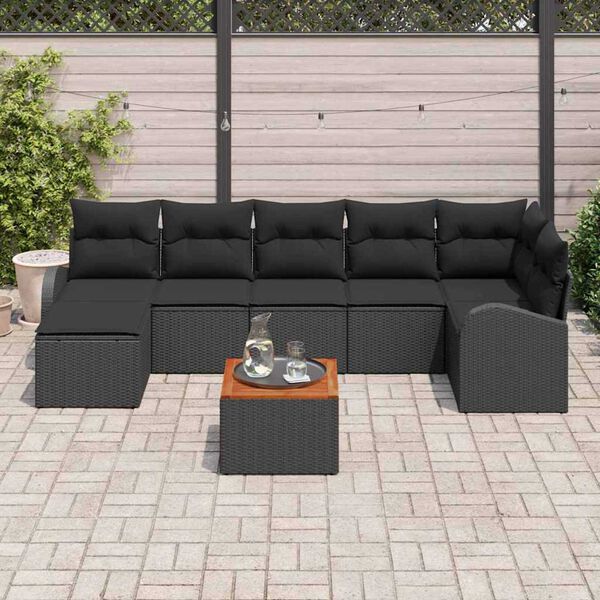 vidaXL Tuinbankenset met opslag 8 pcs Zwart poly rattan
