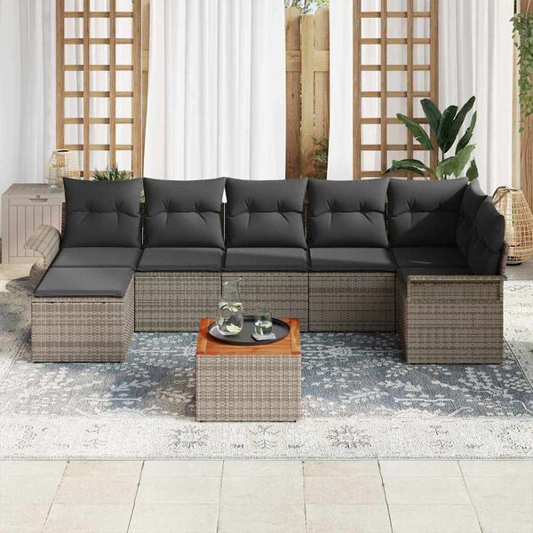vidaXL Tuin Sofa Set met kussen met opslag 8 pcs Grijs