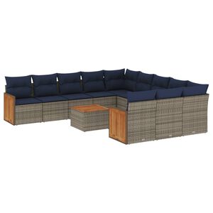 vidaXL 12-delige tuinbankset met kussens, grijs polyrotan