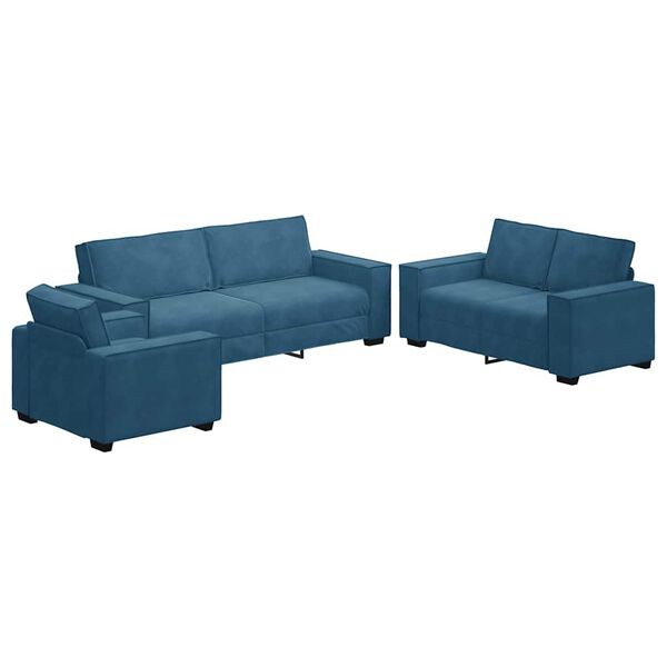 vidaXL 3-delige Loungeset met kussens fluweel blauw