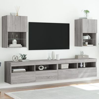 vidaXL Tv-meubels met LED-verlichting 2 st 40,5x30x60 cm grijs sonoma