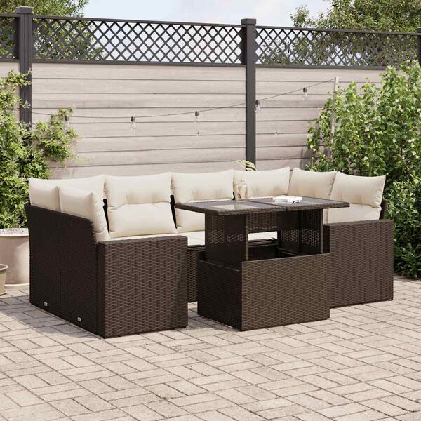 vidaXL 7-delige Loungeset met kussens poly rattan bruin