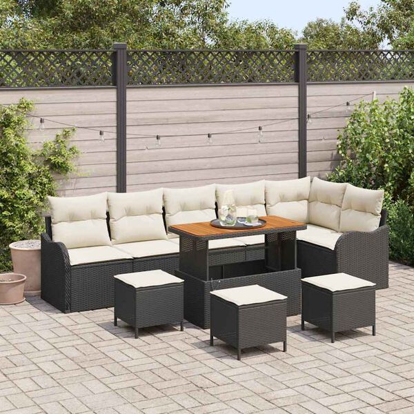 vidaXL Tuin Sofa Set met kussen met opslag 10 pcs Zwart en Cr&egrave;me