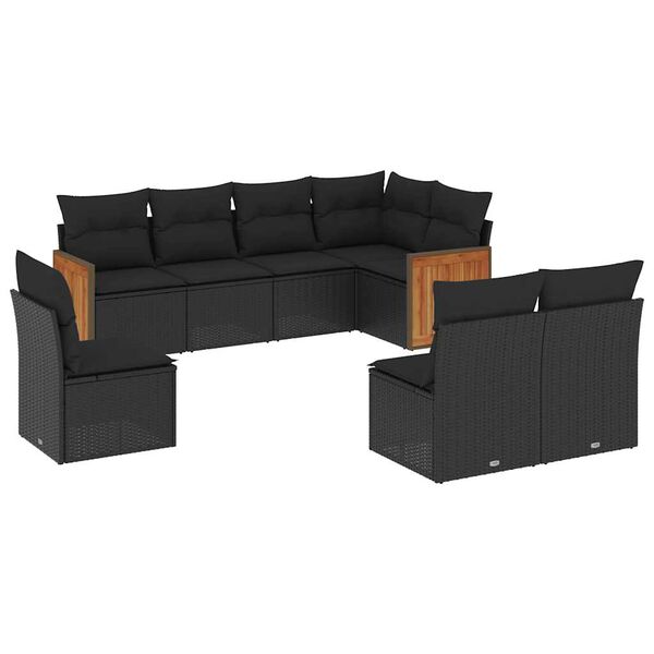 vidaXL 8-delige Loungeset met kussens poly rattan zwart