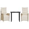 vidaXL 3-delige Tuinset met kussens poly rattan beige