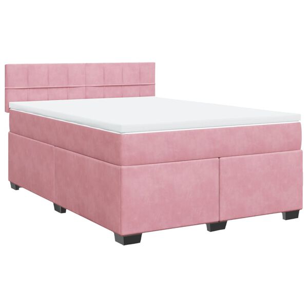 vidaXL Boxspring met matras fluweel roze 160x200 cm