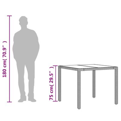 vidaXL Tuintafel met glazen blad 90x90x75 cm poly rattan grijs