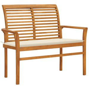 vidaXL Tuinbank met cr&egrave;mekleurig kussen 112 cm massief teakhout