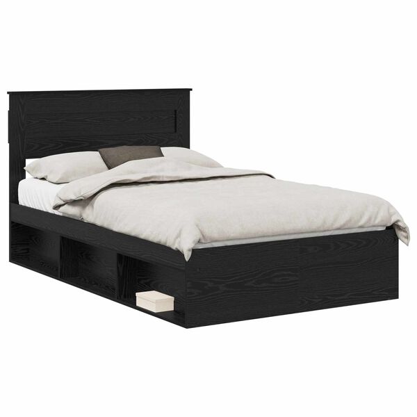 vidaXL Bedframe met hoofdeinde Zwart 120 x 190 cm Massief grenenhout