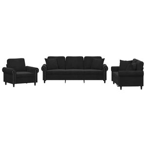 vidaXL 3-delige Loungeset met kussens fluweel zwart