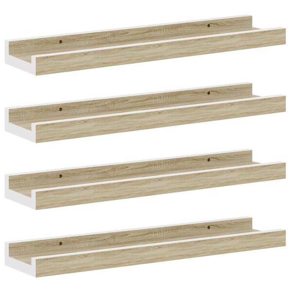vidaXL Wandschappen 4 st 40x9x3 cm wit en sonoma eikenkleurig