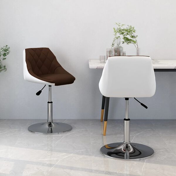 vidaXL Eetkamerstoelen draaibaar 2 st kunstleer bruin en wit