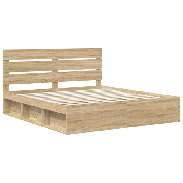 vidaXL Bedframe met hoofdeinde Sonoma 200 x 200 cm Massief grenenhout