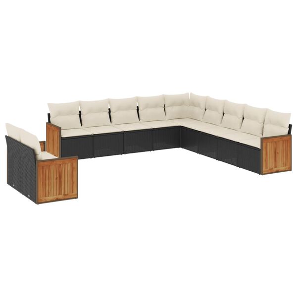 vidaXL 11-delige Loungeset met kussens poly rattan zwart