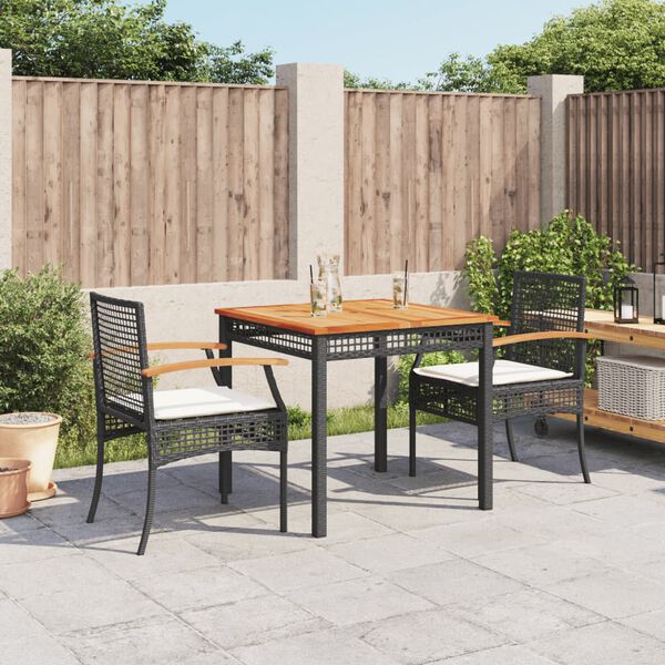 vidaXL 3-delige Tuinset met kussens poly rattan zwart