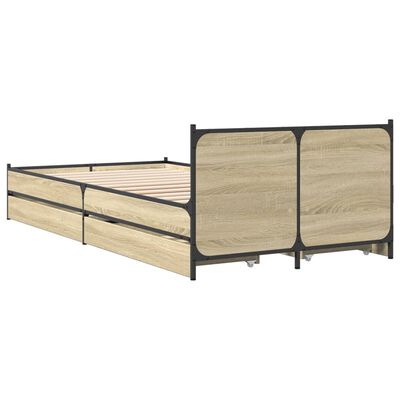 vidaXL Bedframe met lades bewerkt hout sonoma eikenkleurig 75x190 cm