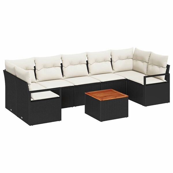 vidaXL Tuin Sofa Set met kussen 8 pcs Zwart Poly riet