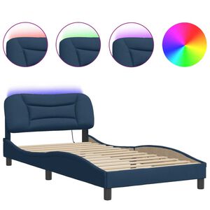 vidaXL Bedframe met LED zonder matras "Hvar" 100x200 cm stof blauw